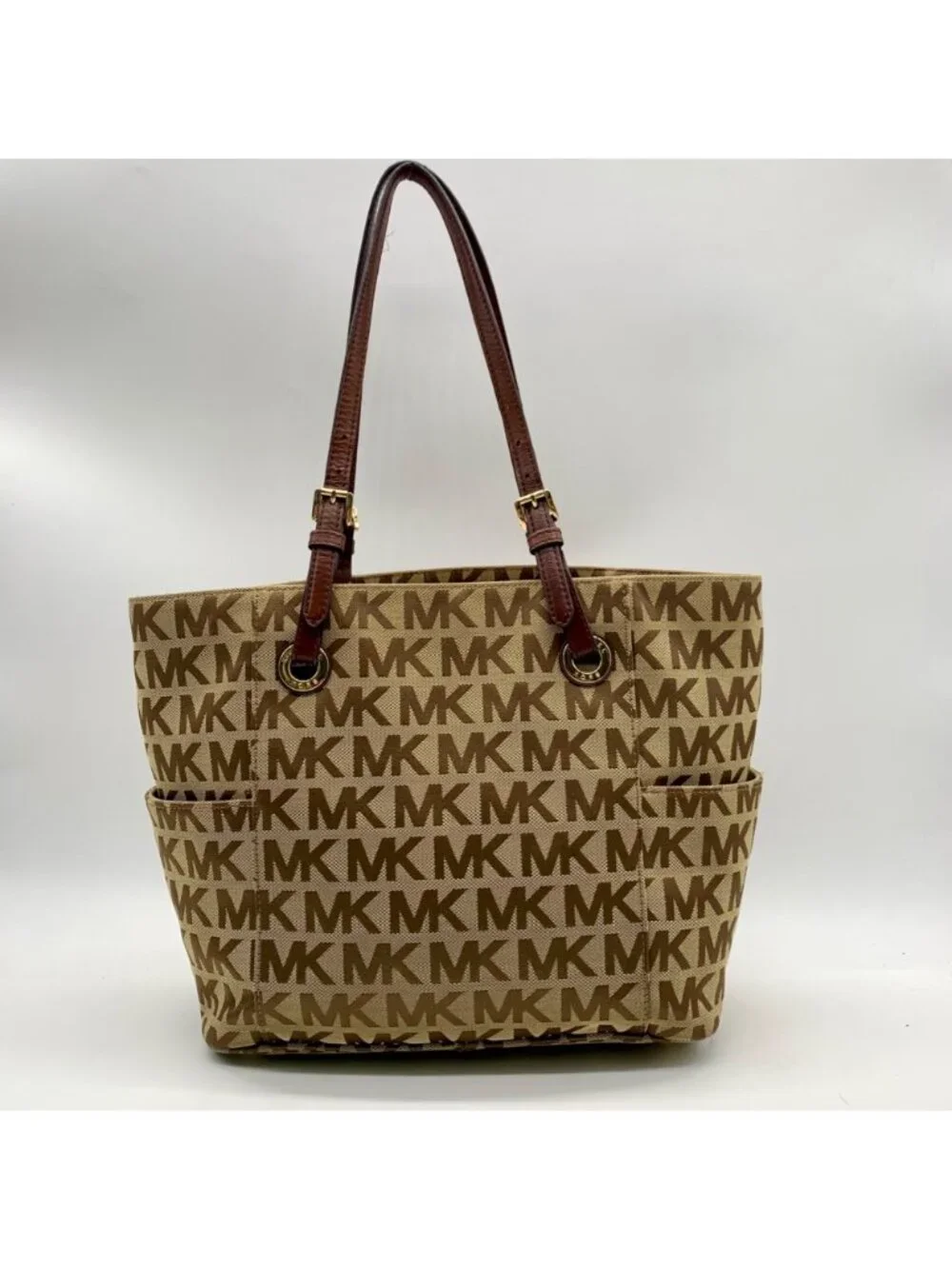 Michael Kors Beige Jet Set Signature Jacquard Tote Bag